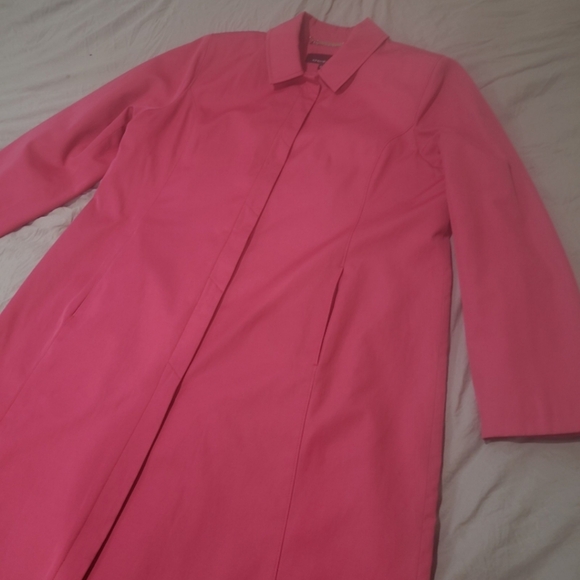 Jones New York Women SZ Lg VERY Pink lined Trench Coat Career Preppy color pop - Picture 6 of 11